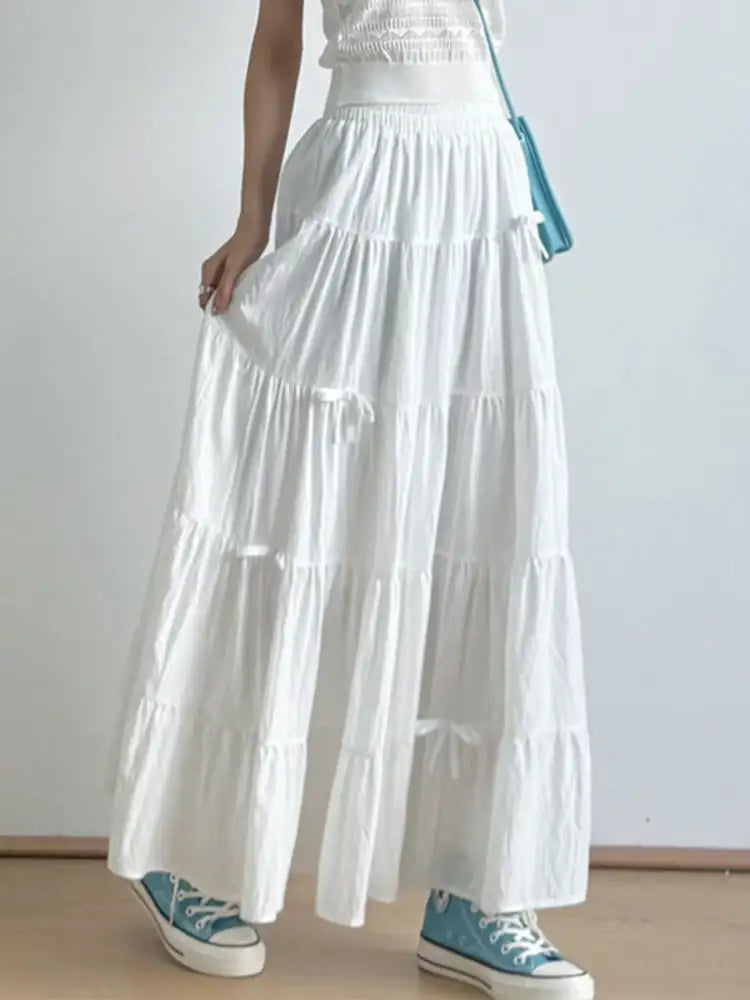 Tiered Elastic Waist Maxi Skirt