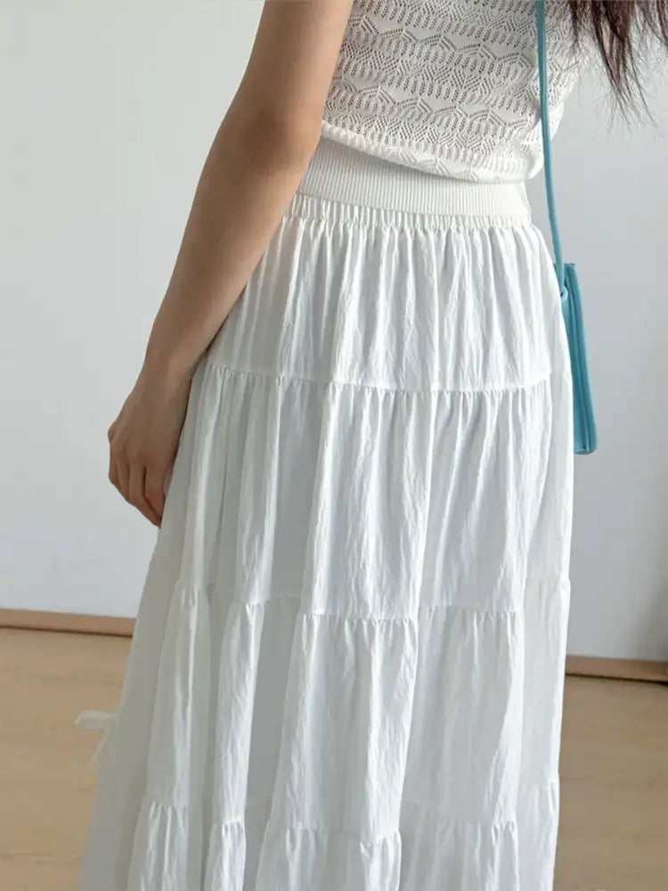 Tiered Elastic Waist Maxi Skirt