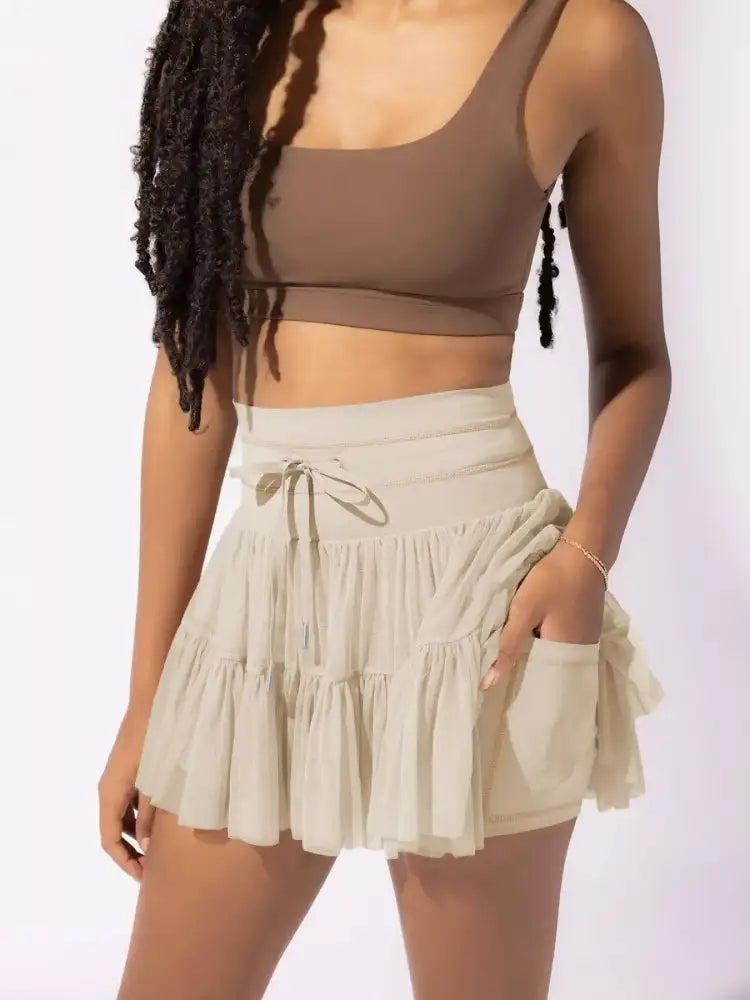 Tiered Skort with Drawstring