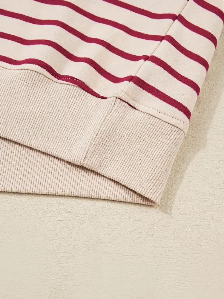 tripe Cropped Collared Drop Shoulder Pullover and Bubble Mini Skirt Set