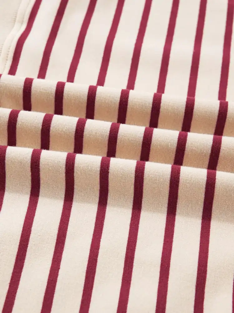 tripe Cropped Collared Drop Shoulder Pullover and Bubble Mini Skirt Set