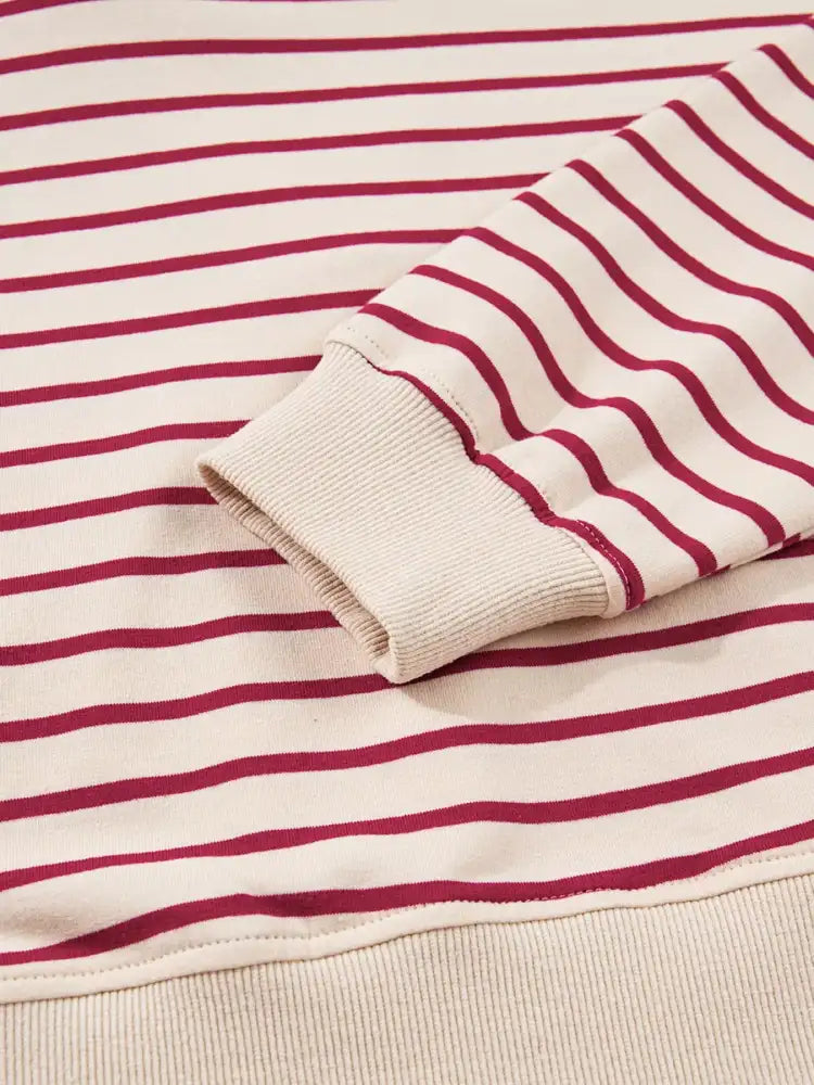 tripe Cropped Collared Drop Shoulder Pullover and Bubble Mini Skirt Set