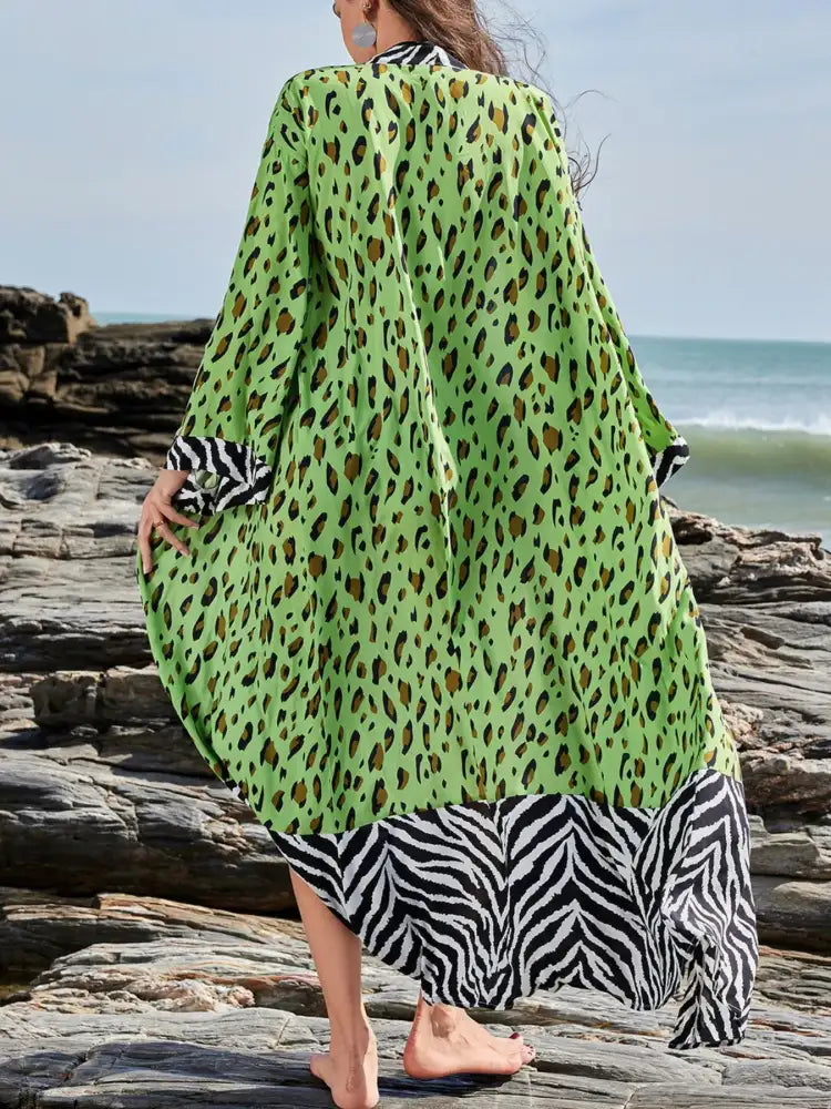 Tropical Leopard Print Kimono Beach Cover-Up