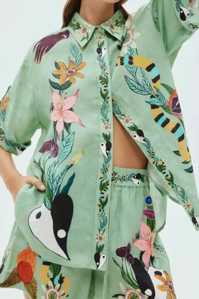 Tropical Paradise Floral Print Shirt and Shorts Set
