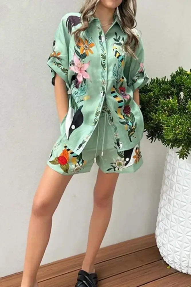 Tropical Paradise Floral Print Shirt and Shorts Set