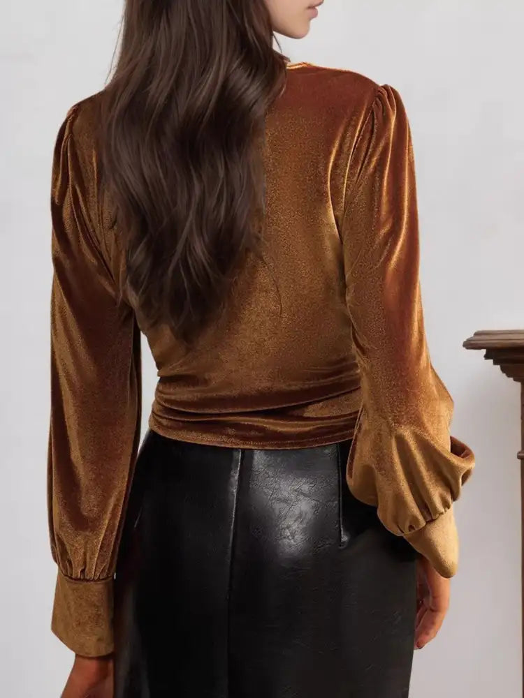 Twisted V-Neck Long Sleeve Blouse