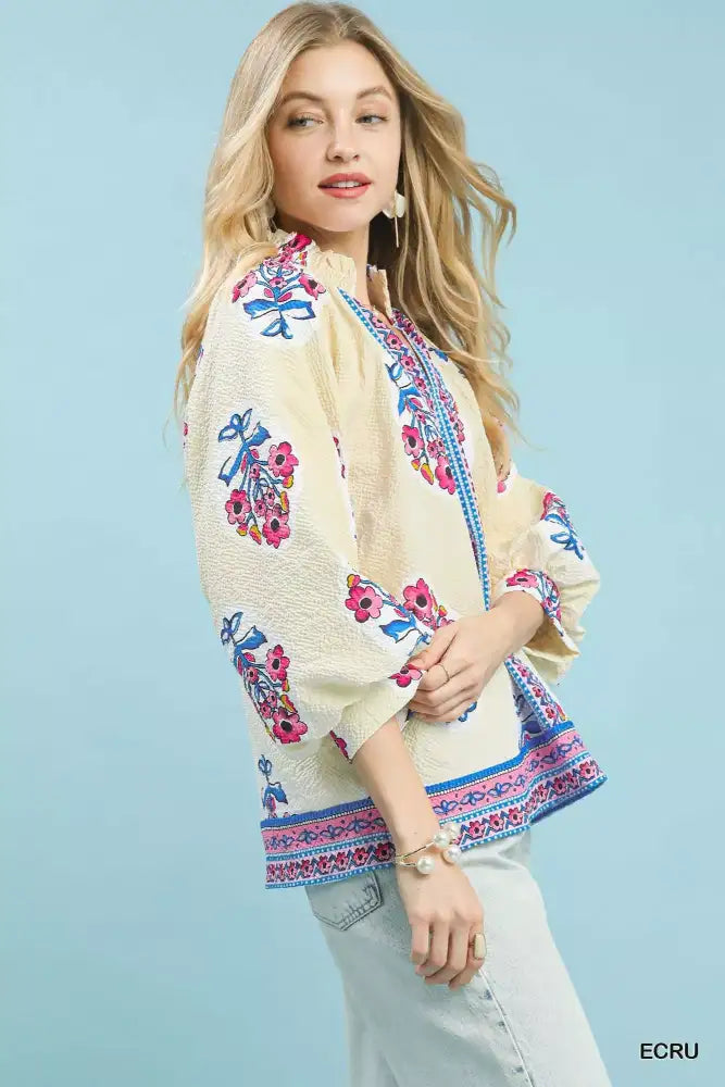 Umgee Boho Floral Print Tunic Blouse