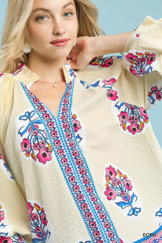 Umgee Boho Floral Print Tunic Blouse