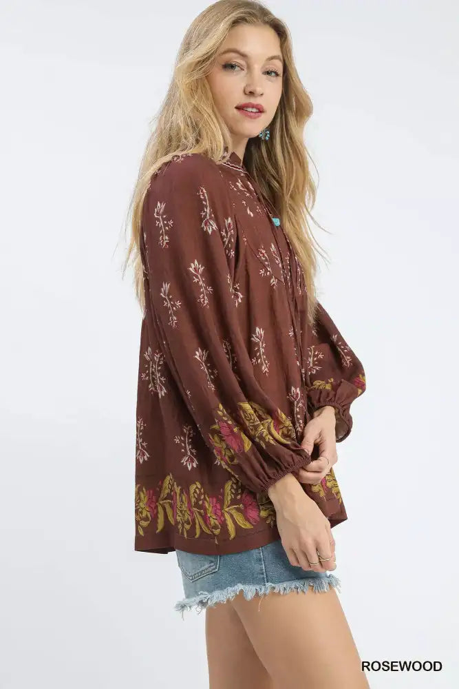 Umgee Floral Boho Peasant Blouse
