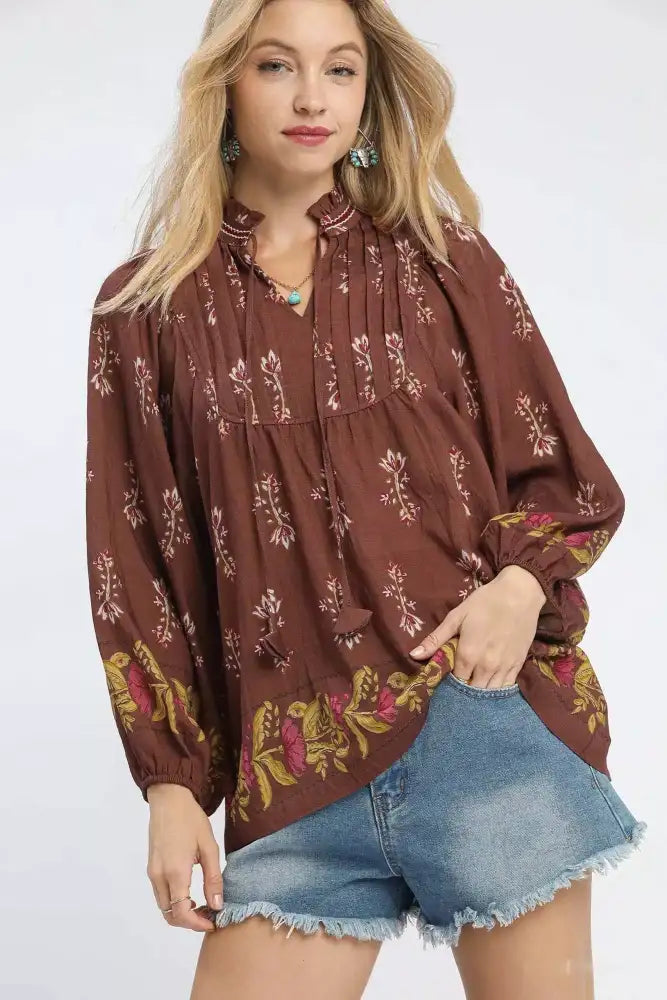 Umgee Floral Boho Peasant Blouse