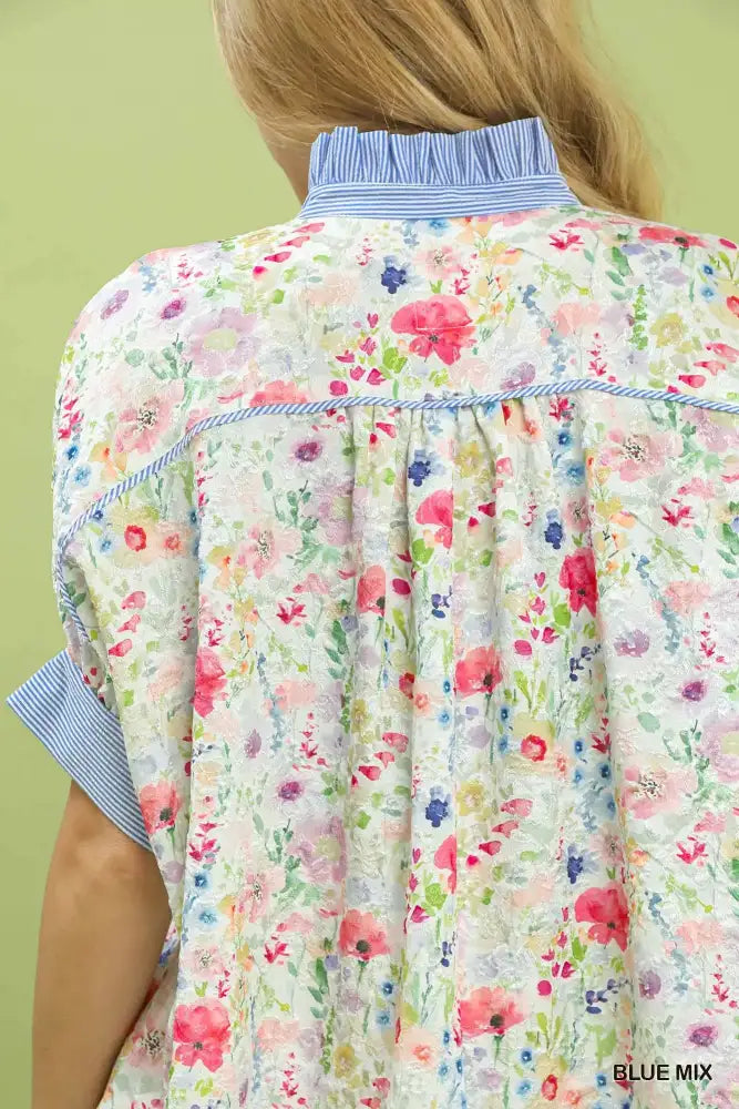 Umgee Jacquard Floral Print Button-Down Shirt