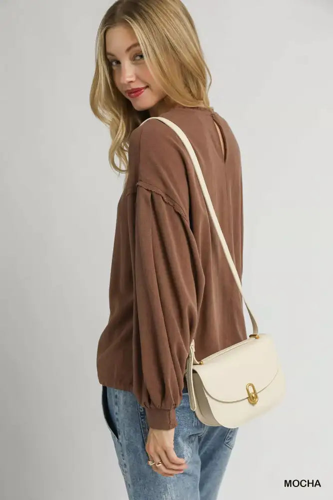 Umgee Linen Long Sleeve Top with Drawstring