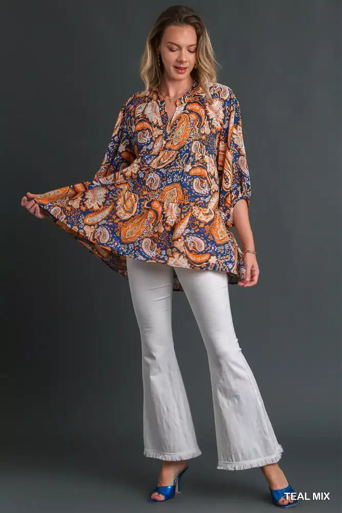Umgee Mix Paisley Boho Tunic Blouse