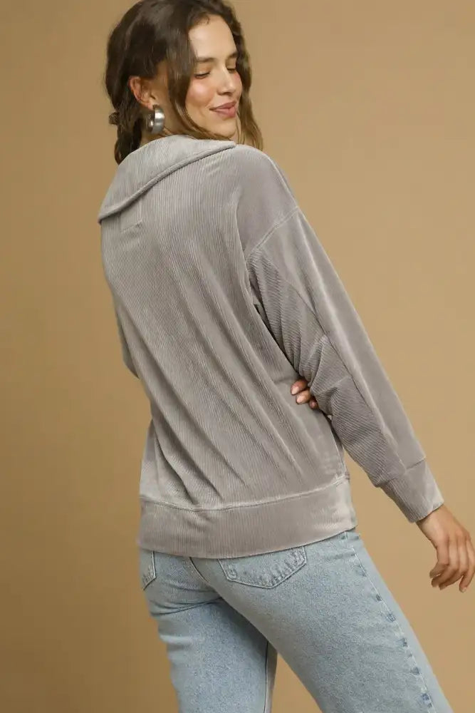 Umgee Soft Thermal Collared Long Sleeve Top
