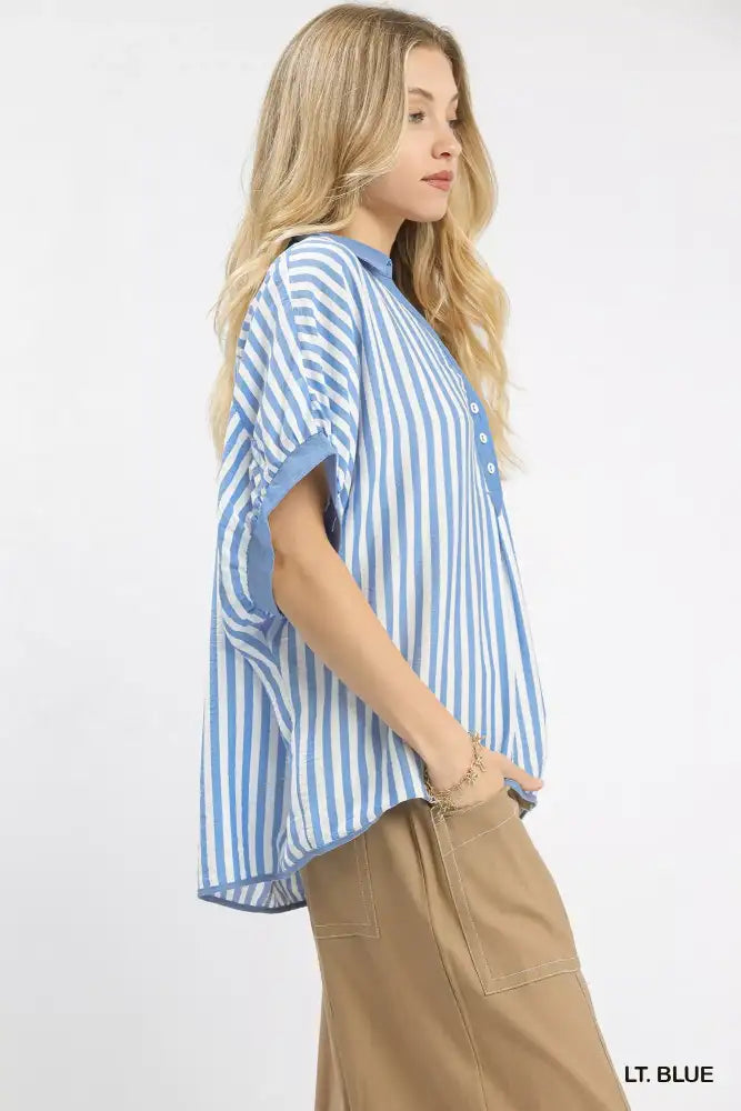 Umgee Stripe Collared Oversized Top