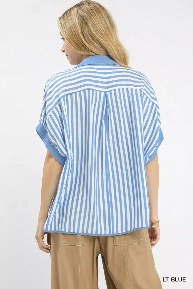 Umgee Stripe Collared Oversized Top
