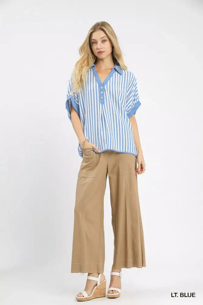 Umgee Stripe Collared Oversized Top