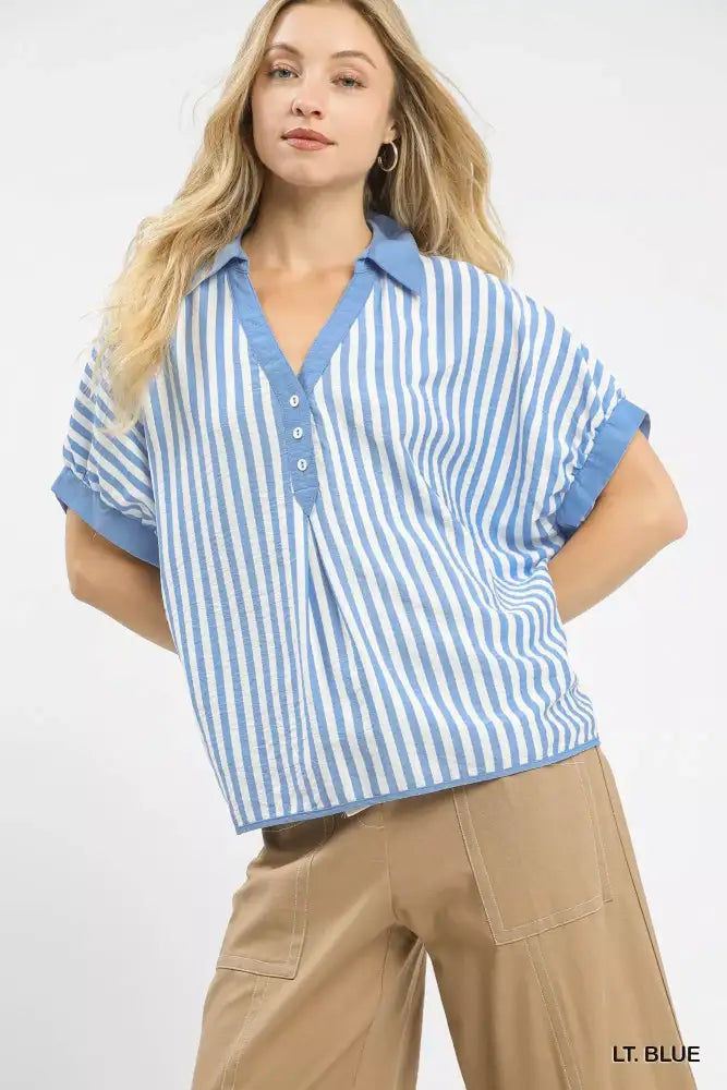 Umgee Stripe Collared Oversized Top