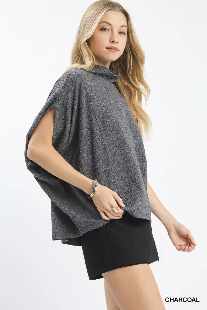 Umgee Textured Mock Neck Relaxed Top