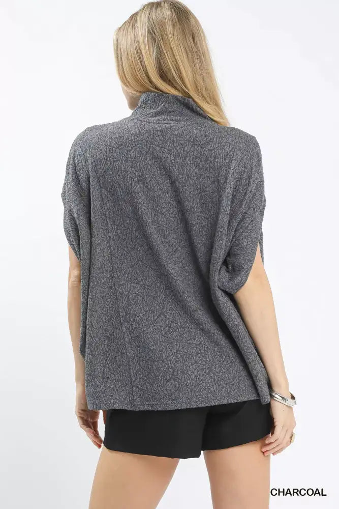 Umgee Textured Mock Neck Relaxed Top