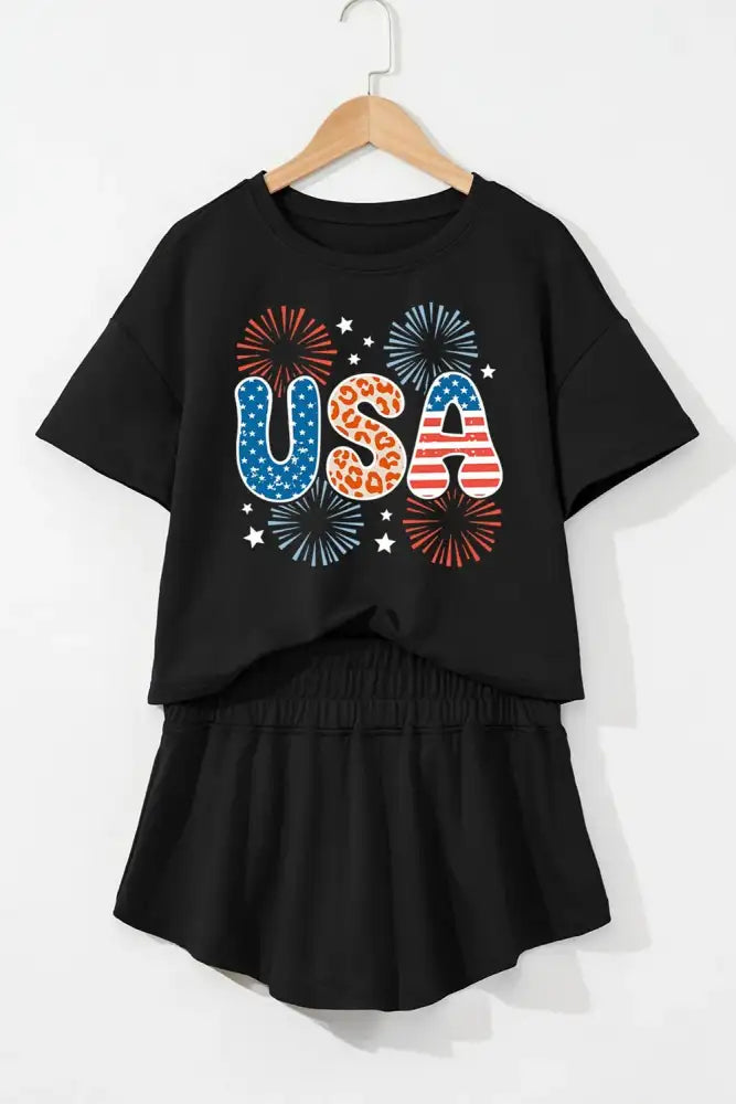 USA Graphic T-Shirt and Shorts Set