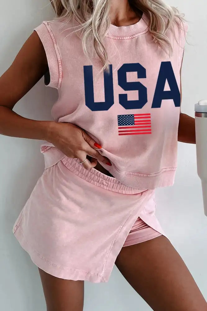 USA Round Neck Tank and Shorts Set