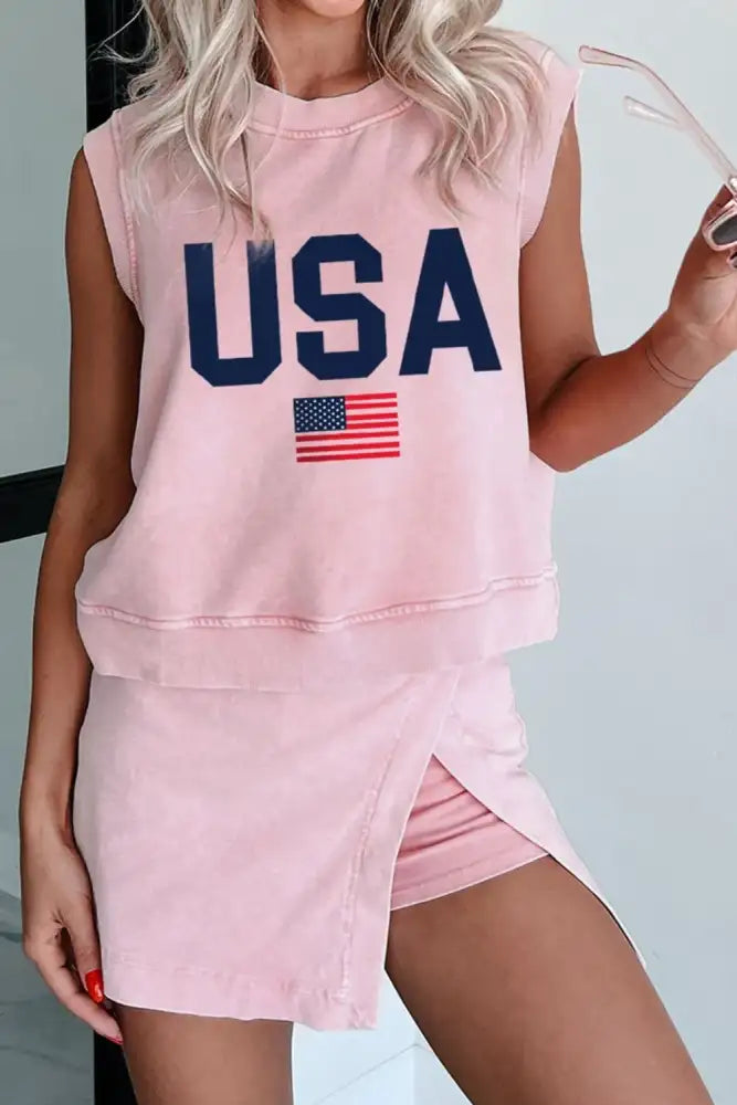 USA Round Neck Tank and Shorts Set