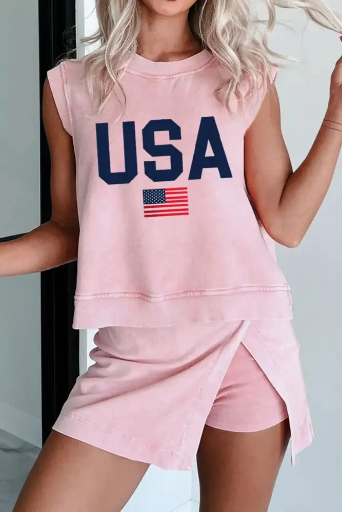 USA Round Neck Tank and Shorts Set