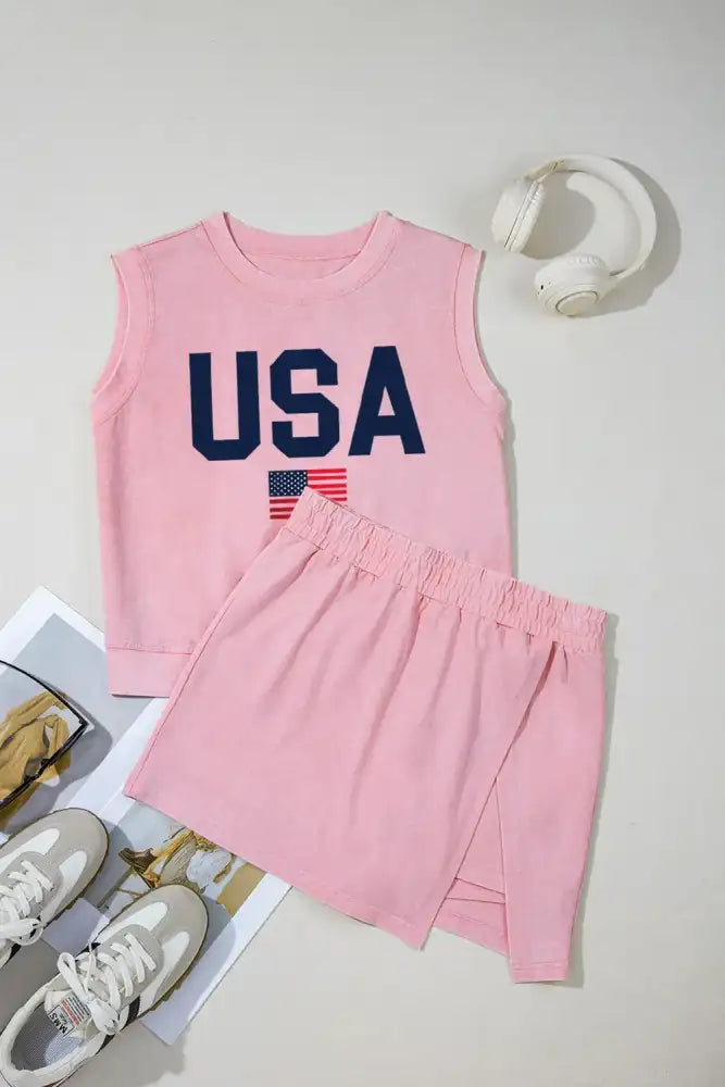USA Round Neck Tank and Shorts Set