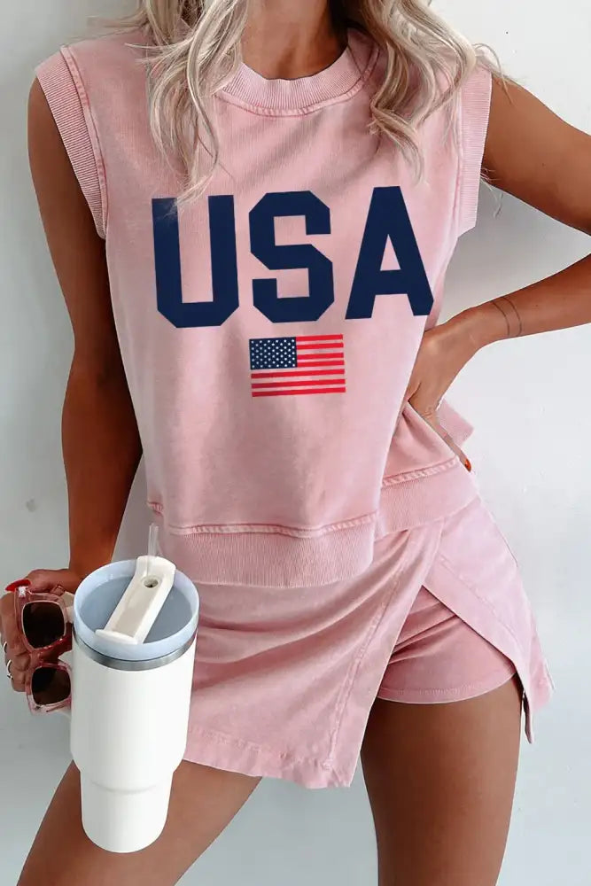 USA Round Neck Tank and Shorts Set