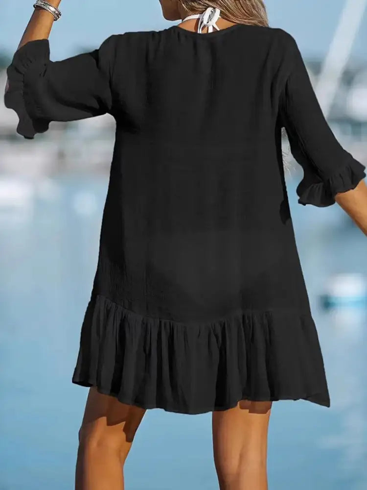 V-Neck Button Down Beach Cover Up Dress
