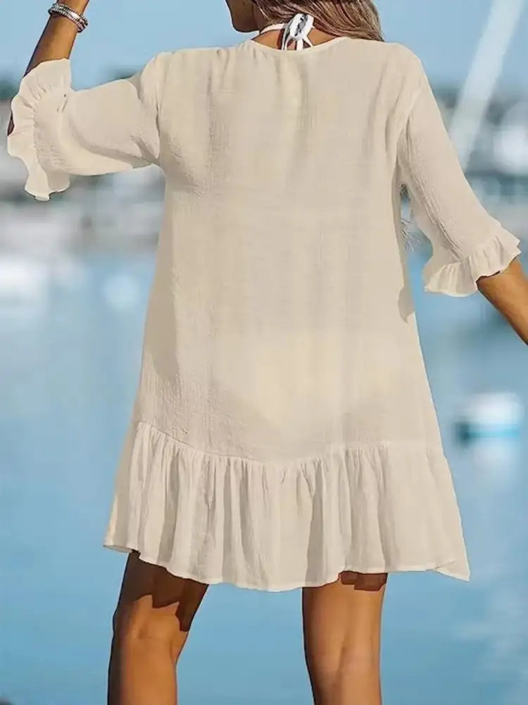 V-Neck Button Down Beach Cover Up Dress