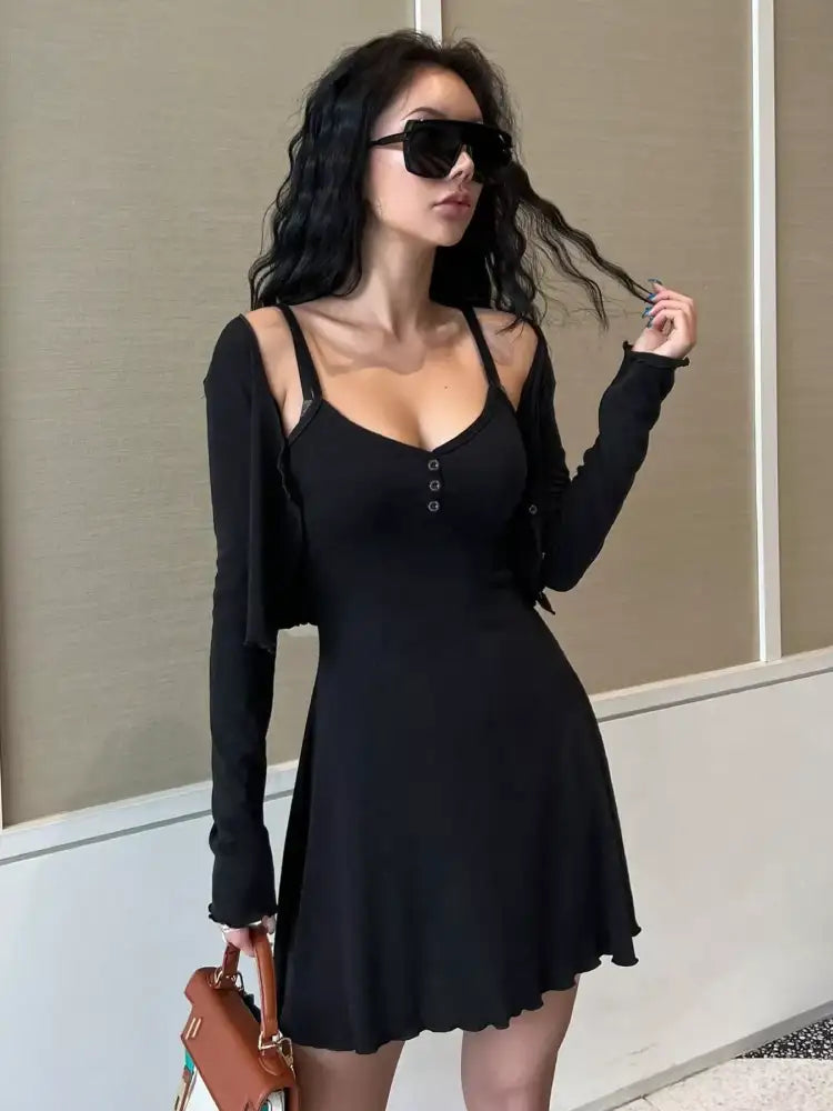 V-Neck Cami Dress and Cardigan Set