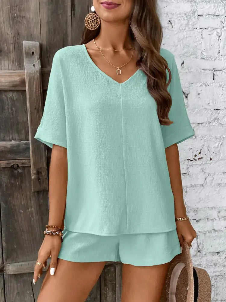V-Neck Half Sleeve Top and Shorts Set