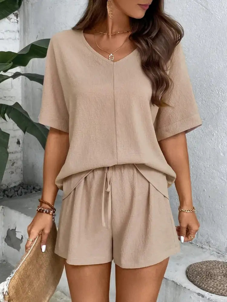 V-Neck Half Sleeve Top and Shorts Set