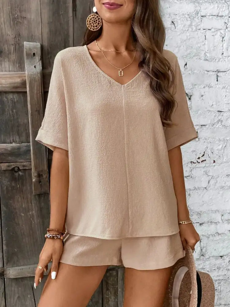 V-Neck Half Sleeve Top and Shorts Set