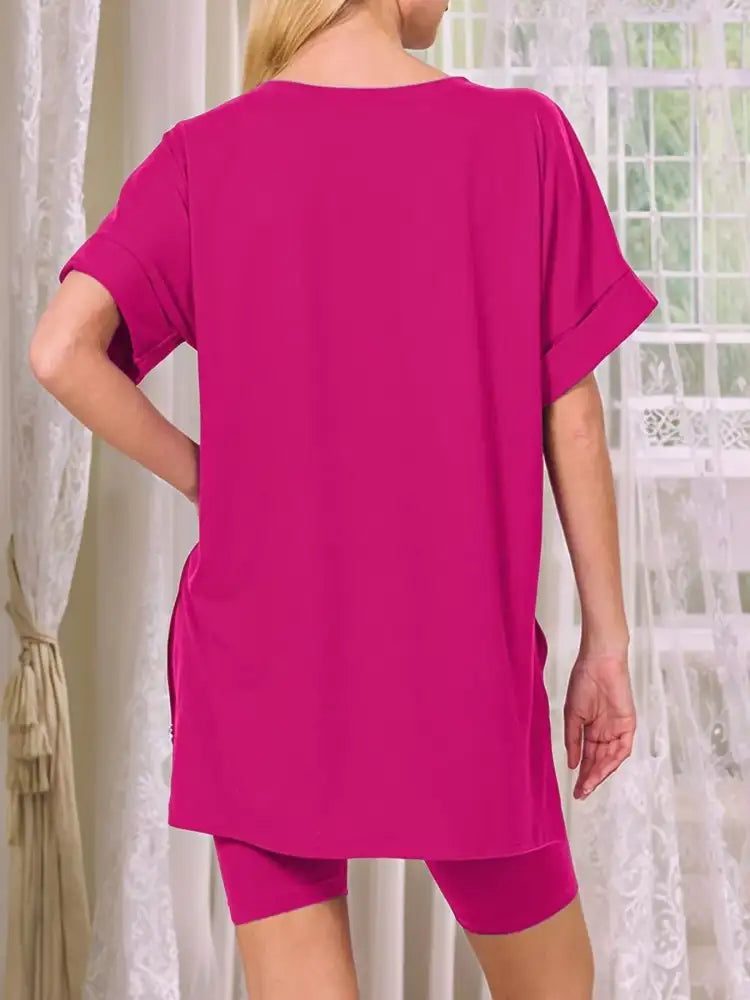 V-Neck High-Low T-Shirt and Shorts Set