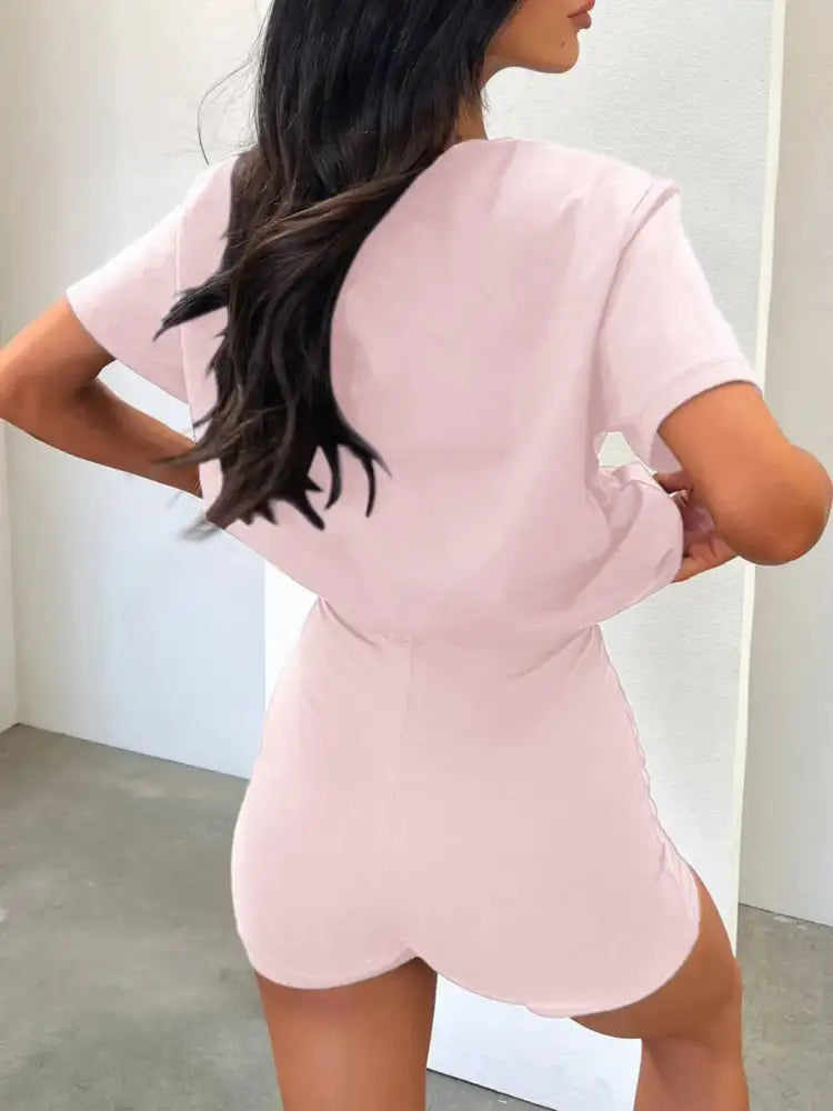 V-Neck Short Sleeve Top and Shorts Set