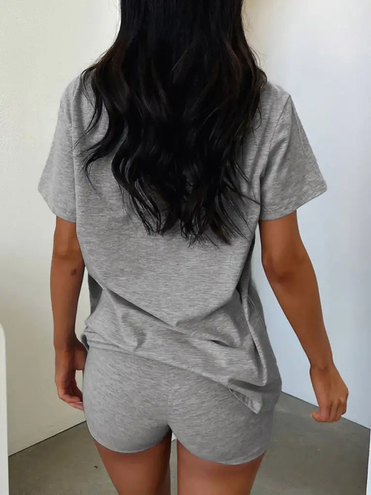 V-Neck Short Sleeve Top and Shorts Set