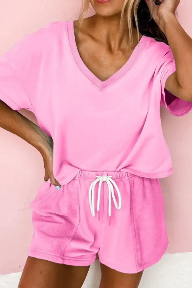 V-Neck Short Sleeve Top and Shorts Set