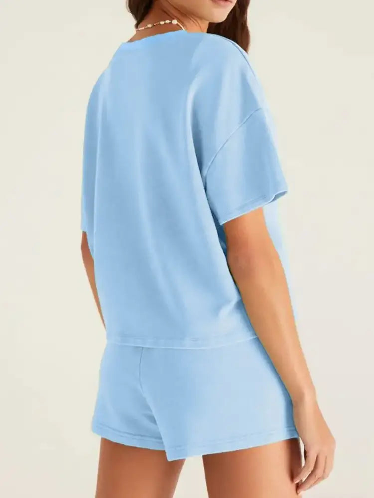 V-Neck Short Sleeve Top and Shorts Set