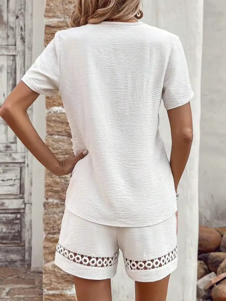 V Neck Short Sleeve Top and Shorts Set