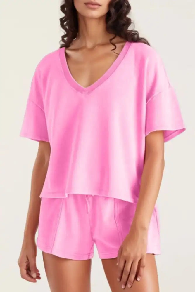 V-Neck Short Sleeve Top and Shorts Set