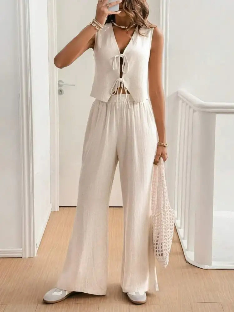 V Neck Sleeveless Top and Pants Set