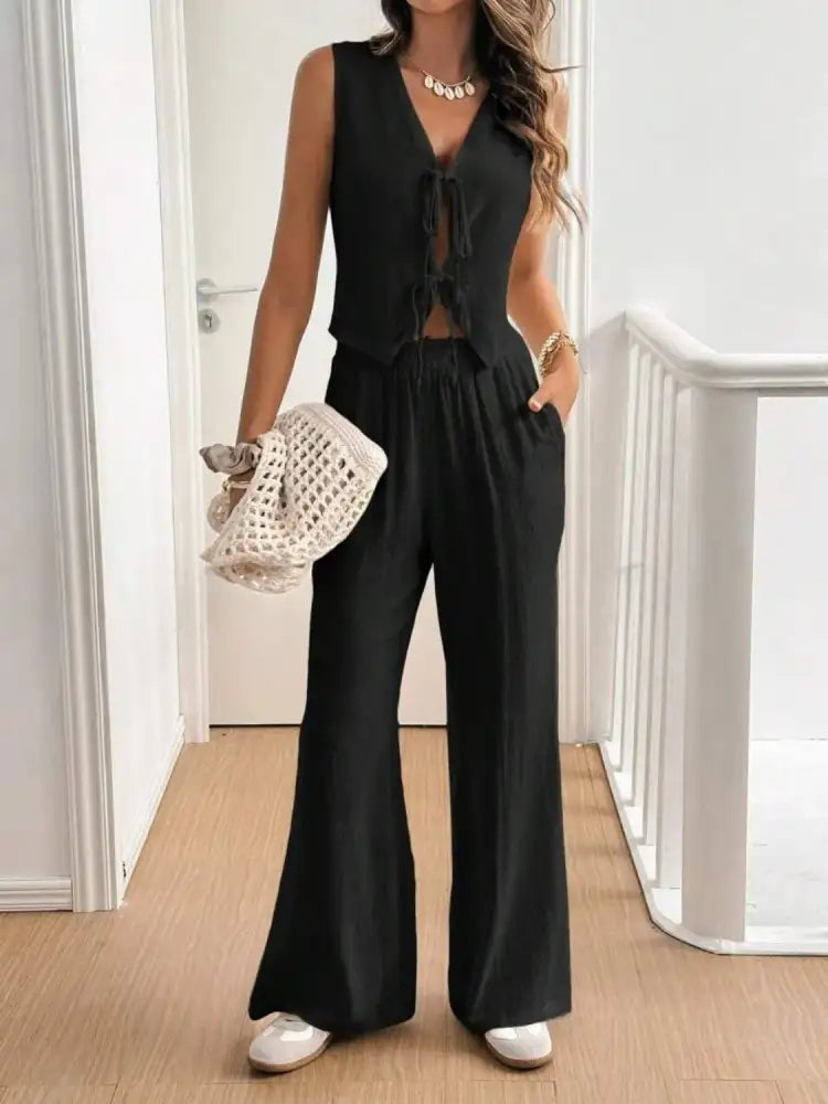 V Neck Sleeveless Top and Pants Set