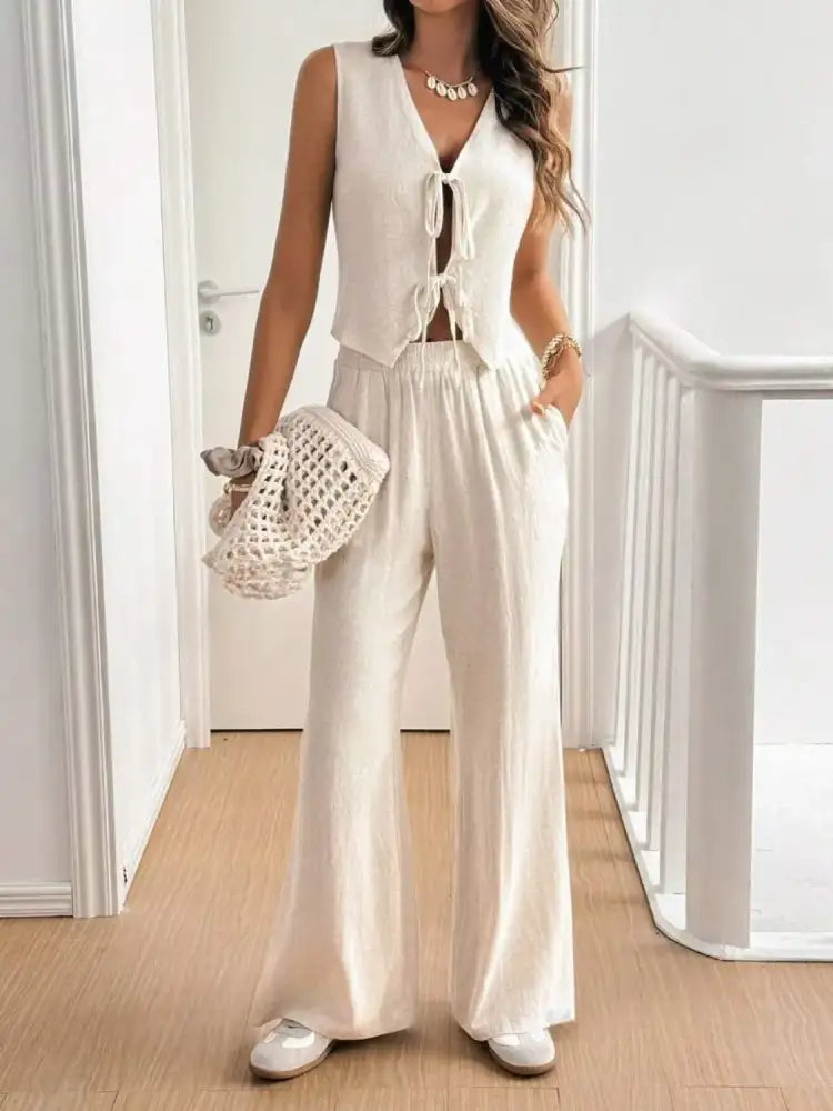 V Neck Sleeveless Top and Pants Set