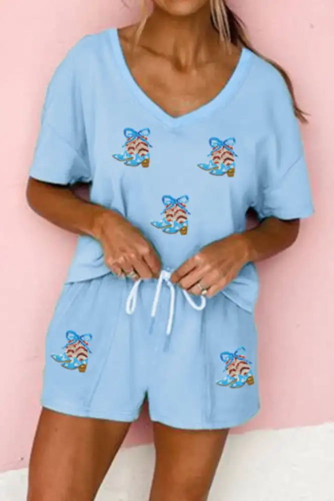 V-Neck T-Shirt and Drawstring Shorts Set