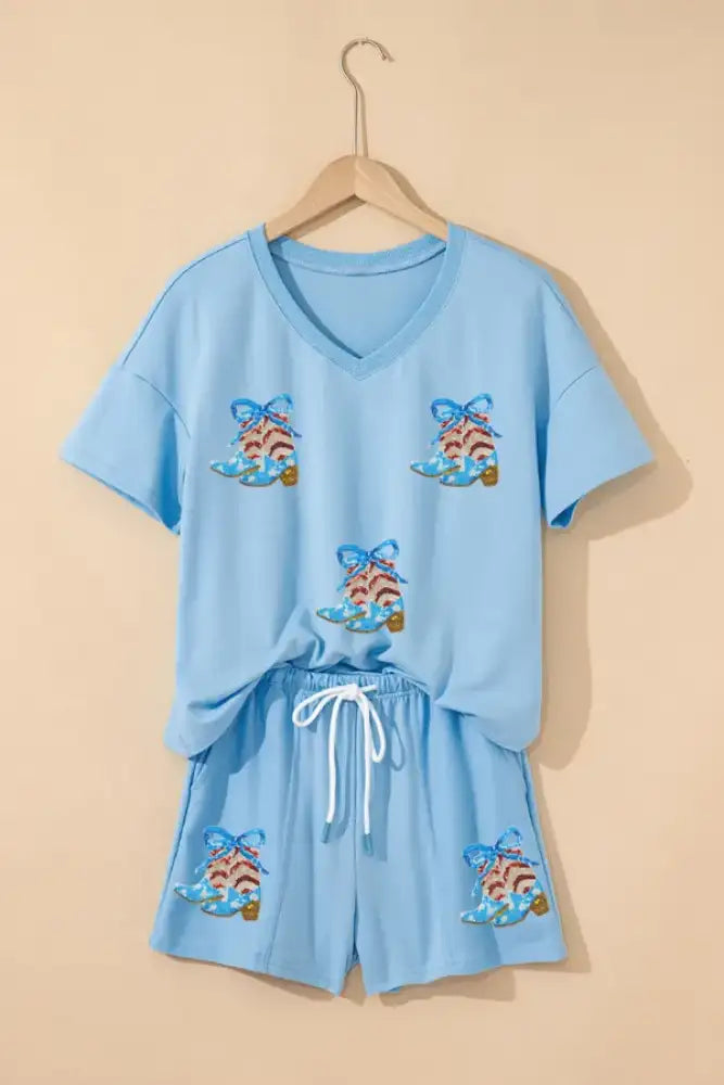 V-Neck T-Shirt and Drawstring Shorts Set