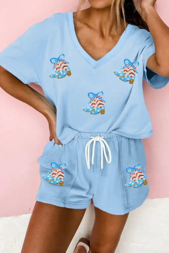 V-Neck T-Shirt and Drawstring Shorts Set