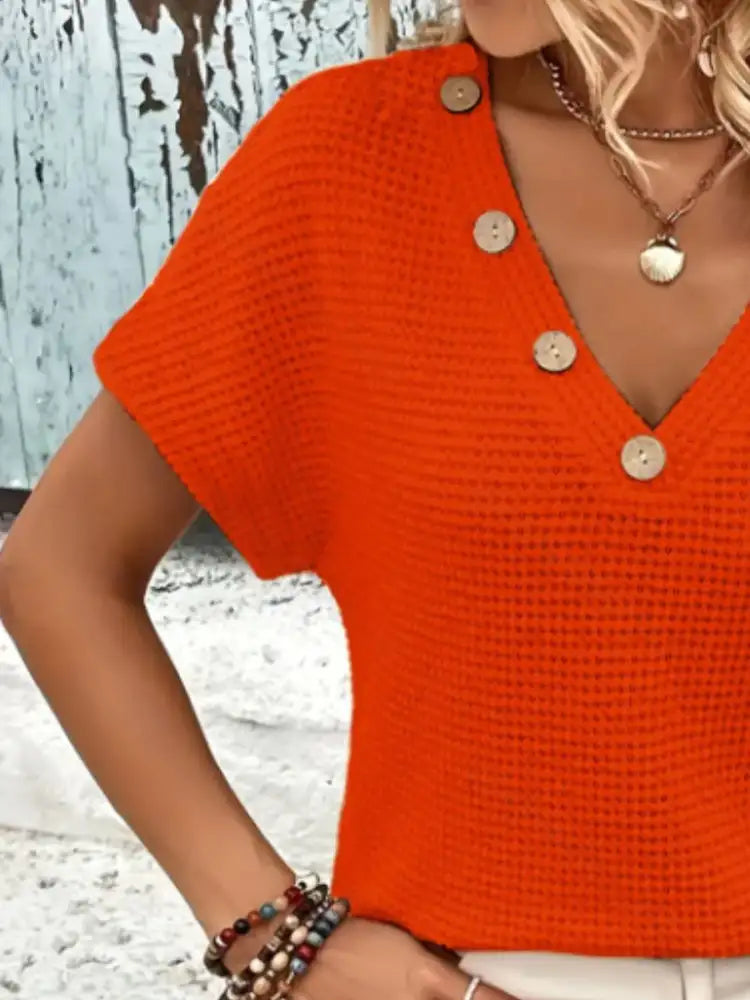 V-Neck Textured Knit T-Shirt